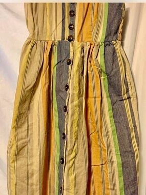 Japna Striped Button-Front Dress in Yellow, Green & Gray
